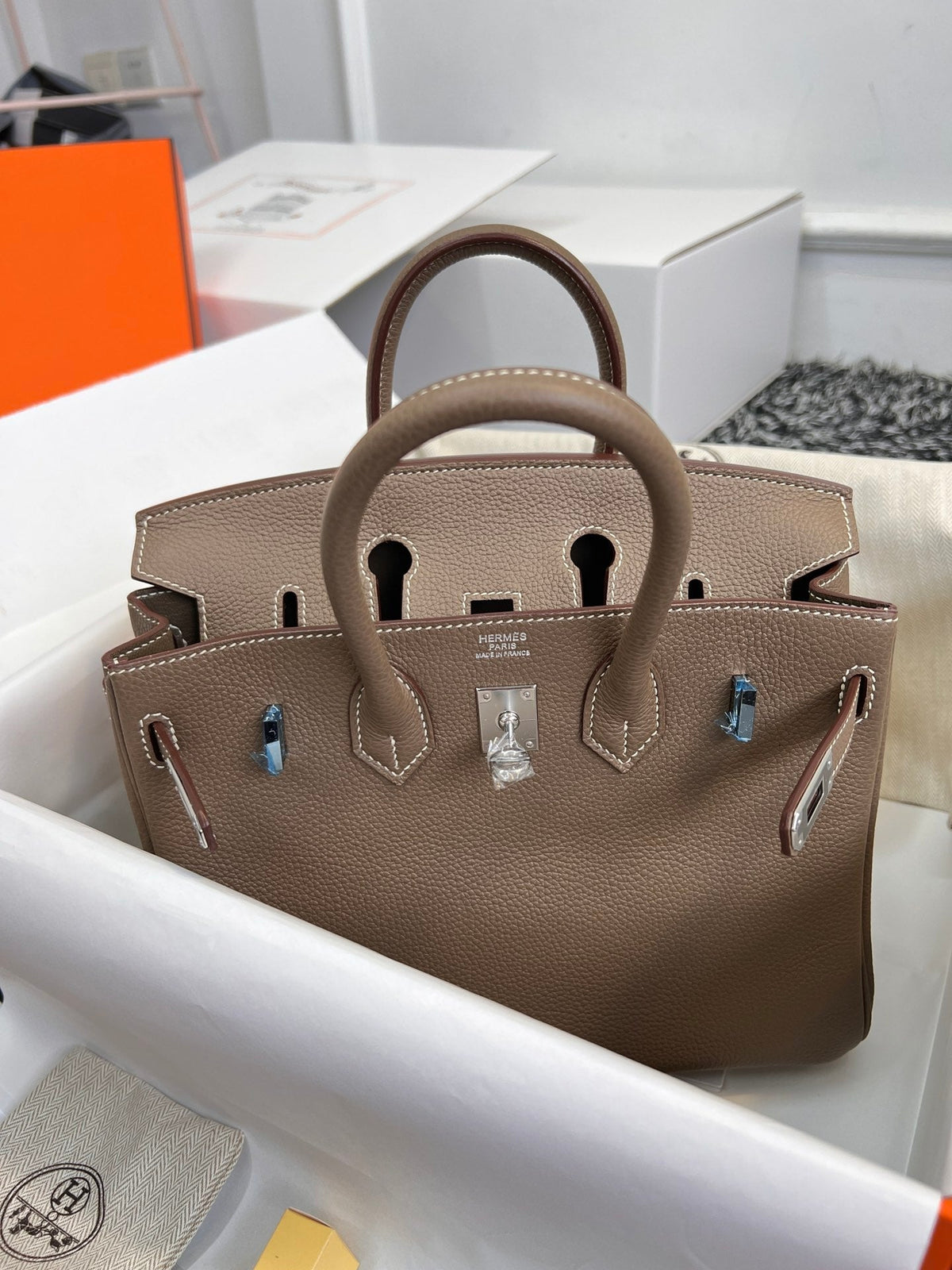HERMES BIRKIN 25CM BROWN TOGO LEATHER SILVER HARDWARE