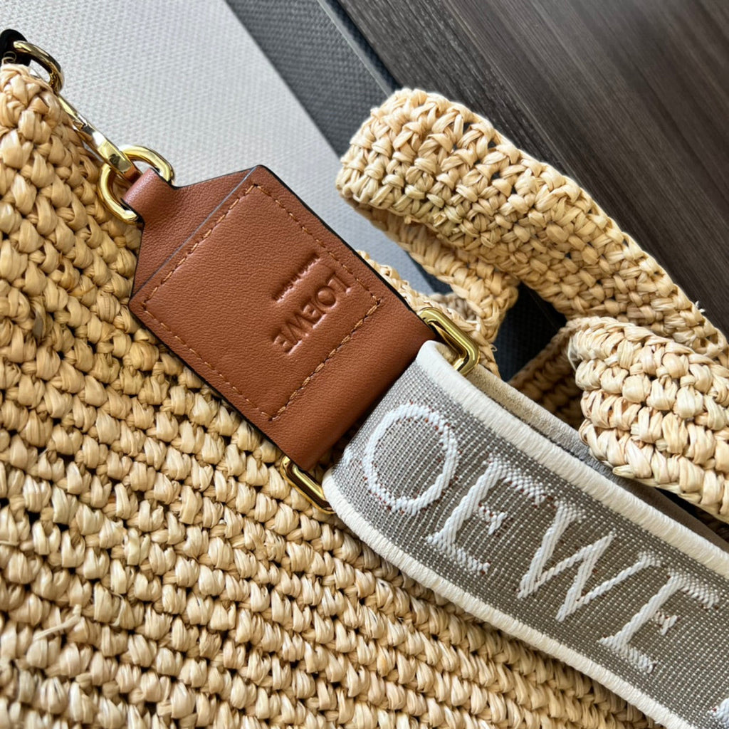 LOEWE 25S SLIT TOTE BAG 30 IN NATURAL CANVAS SHOULDER STRAP