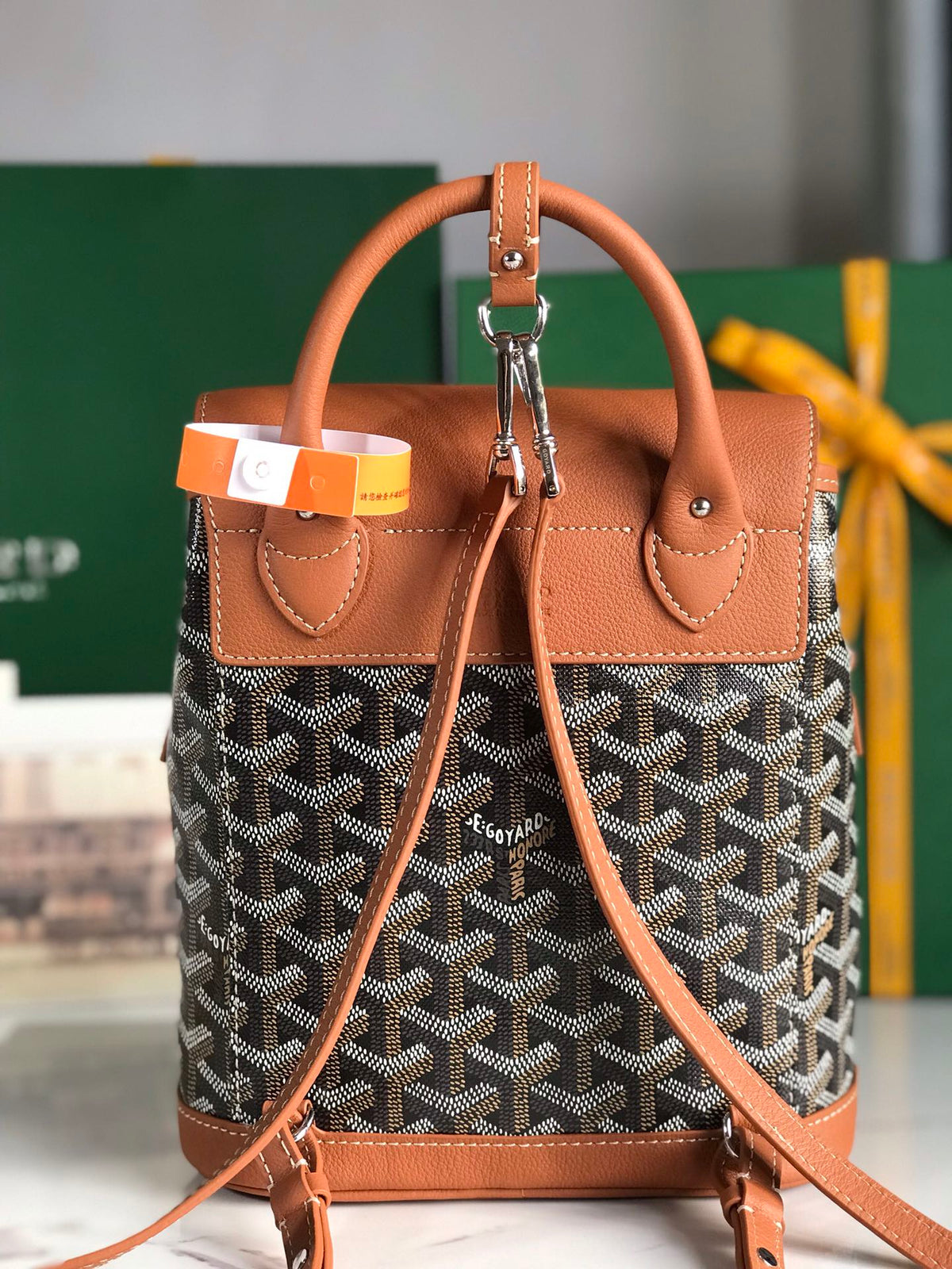 ALPIN MINI BACKPACK 21 IN TAN LAMBSKIN AND BLACK GOYARDINE CANVAS
