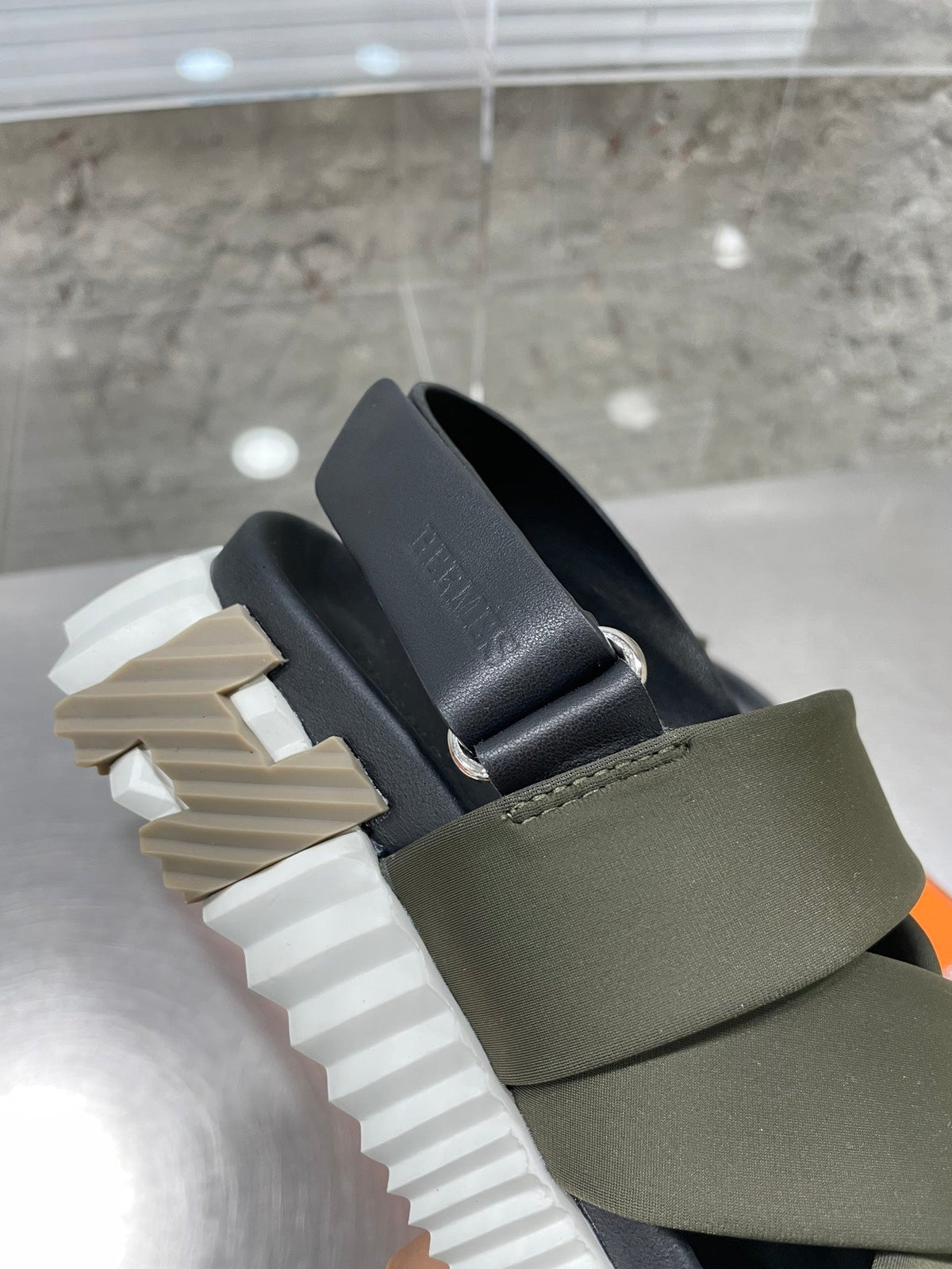 HERMES ELECTRIC SANDAL BLACK MIX DARK ARMY CALFSKIN
