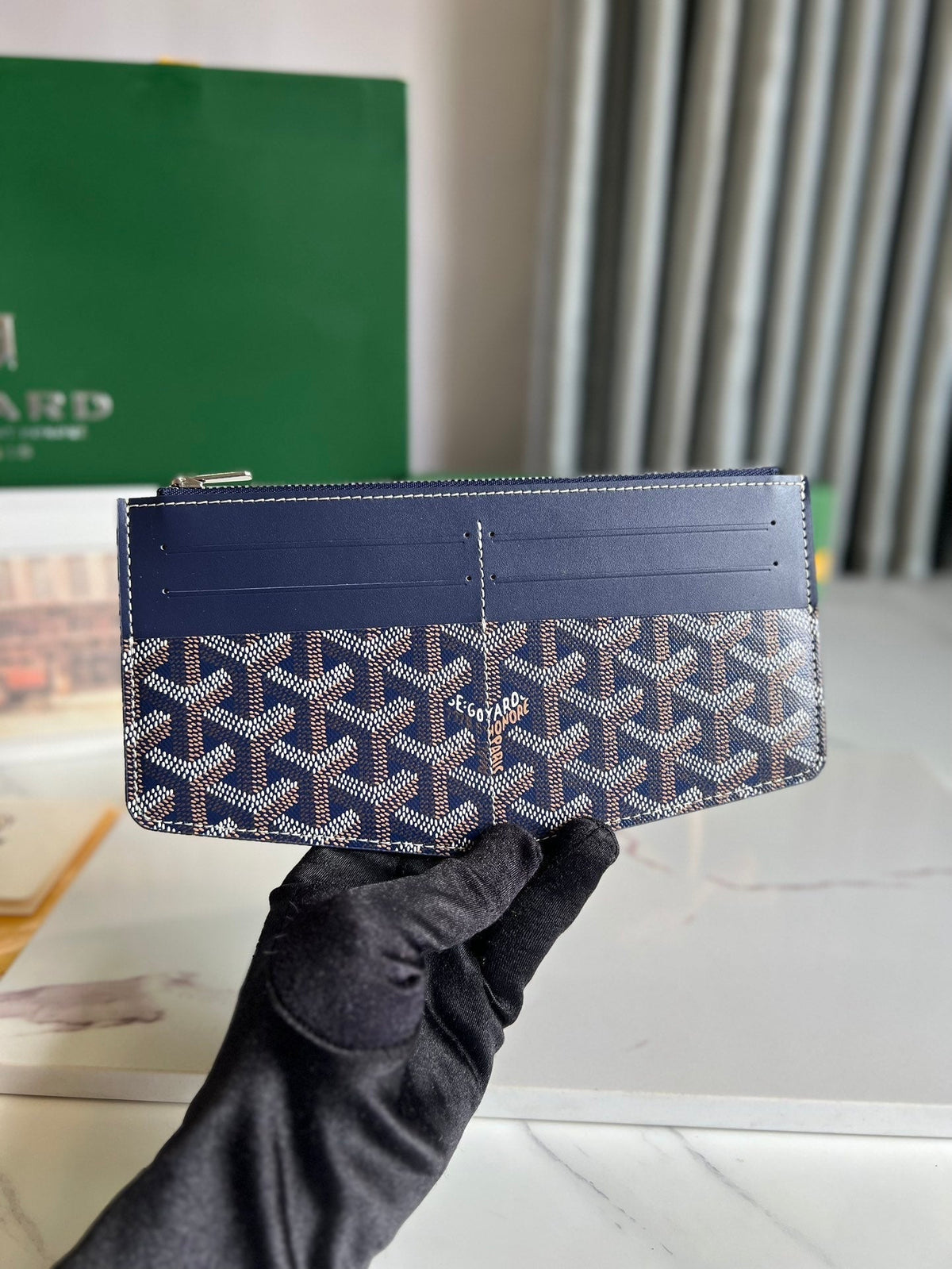 INSERT LOUISE 21 IN GUNPOWDER BLUE GOYARDINE CANVAS