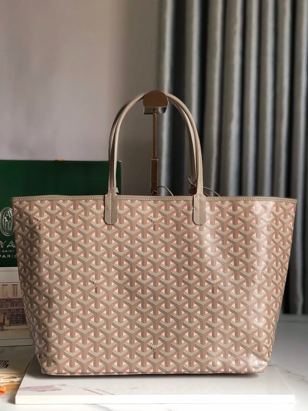 SAINT LOUIS PM 34 IN GREY MIX PINK GOYARDINE CANVAS AND CALFSKIN