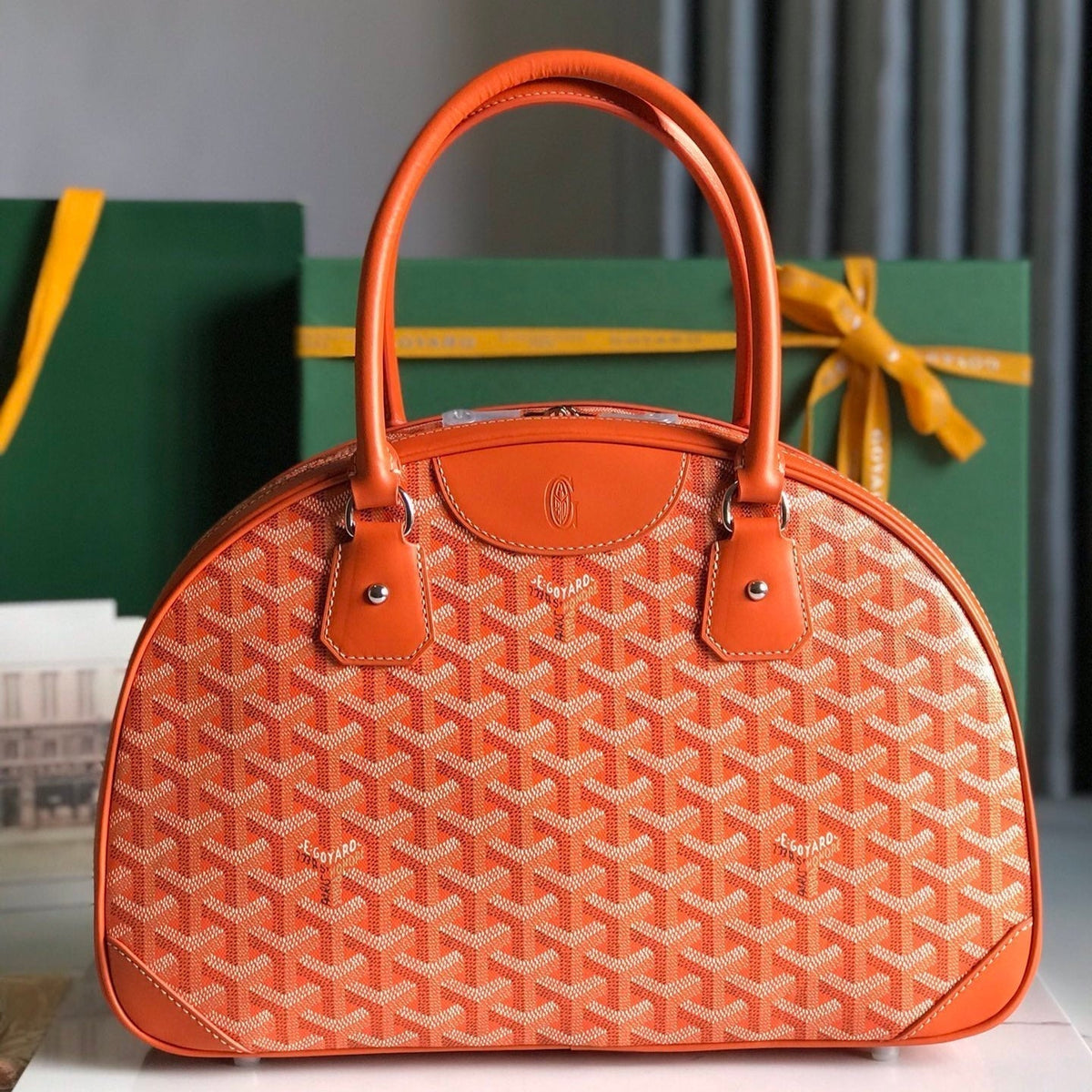 SAINT JEANNE BAG 35 IN RED ORANGE GOYARDINE CANVAS AND CALFSKIN