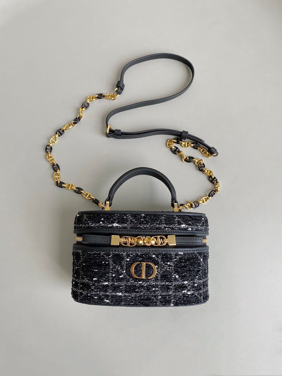 DIOR MINI CARO VANITY 16 BLACK TWEED AND LAMBSKIN