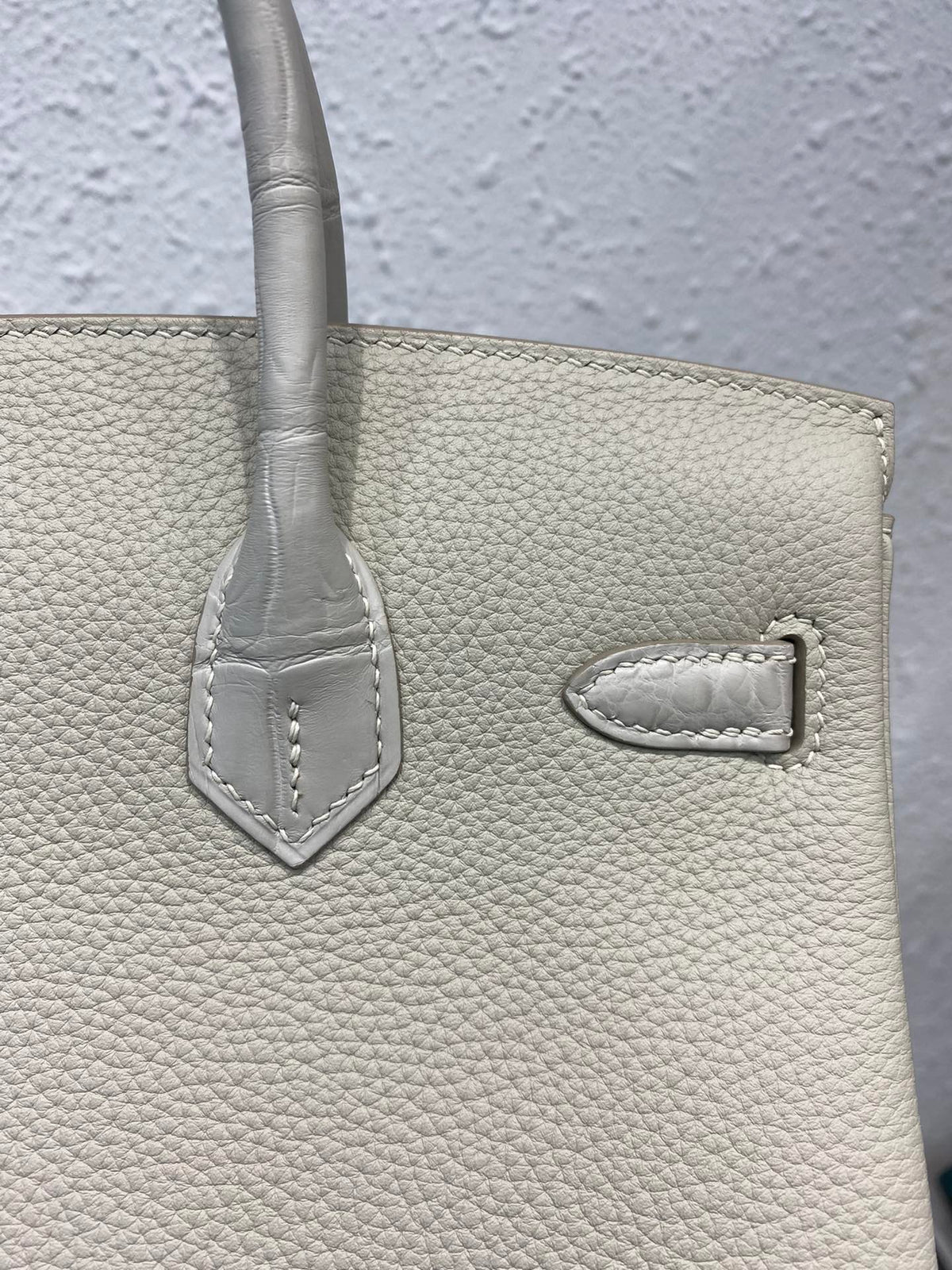 HERMES BIRKIN 25CM GRIS PERLE CROCODILE AND TOGO LEATHER SILVER HARDWARE