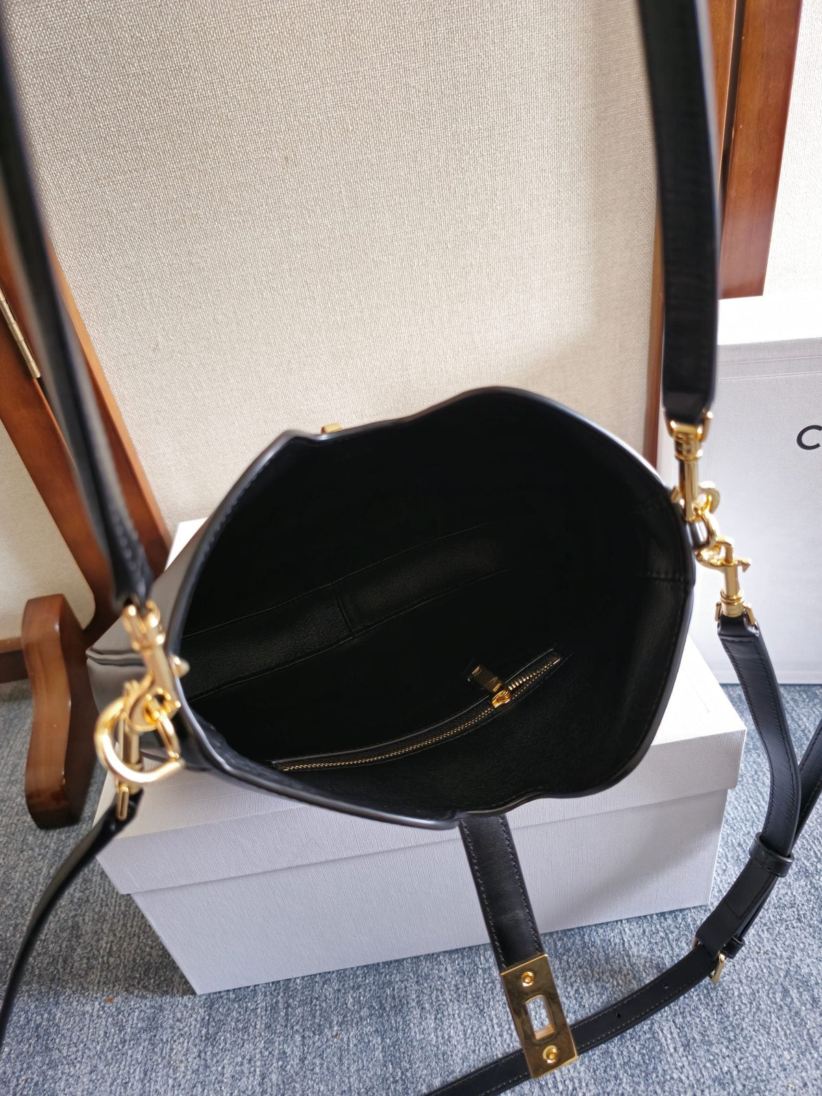 CELINE SMALL CAMILLE 16 SOFT BAG 24 IN BLACK SMOOTH CALFSKIN