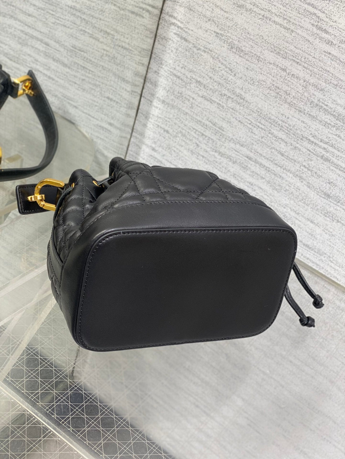 DIOR SMALL 18 JOLIE BUCKET BAG BLACK MACROCANNAGE LAMBSKIN