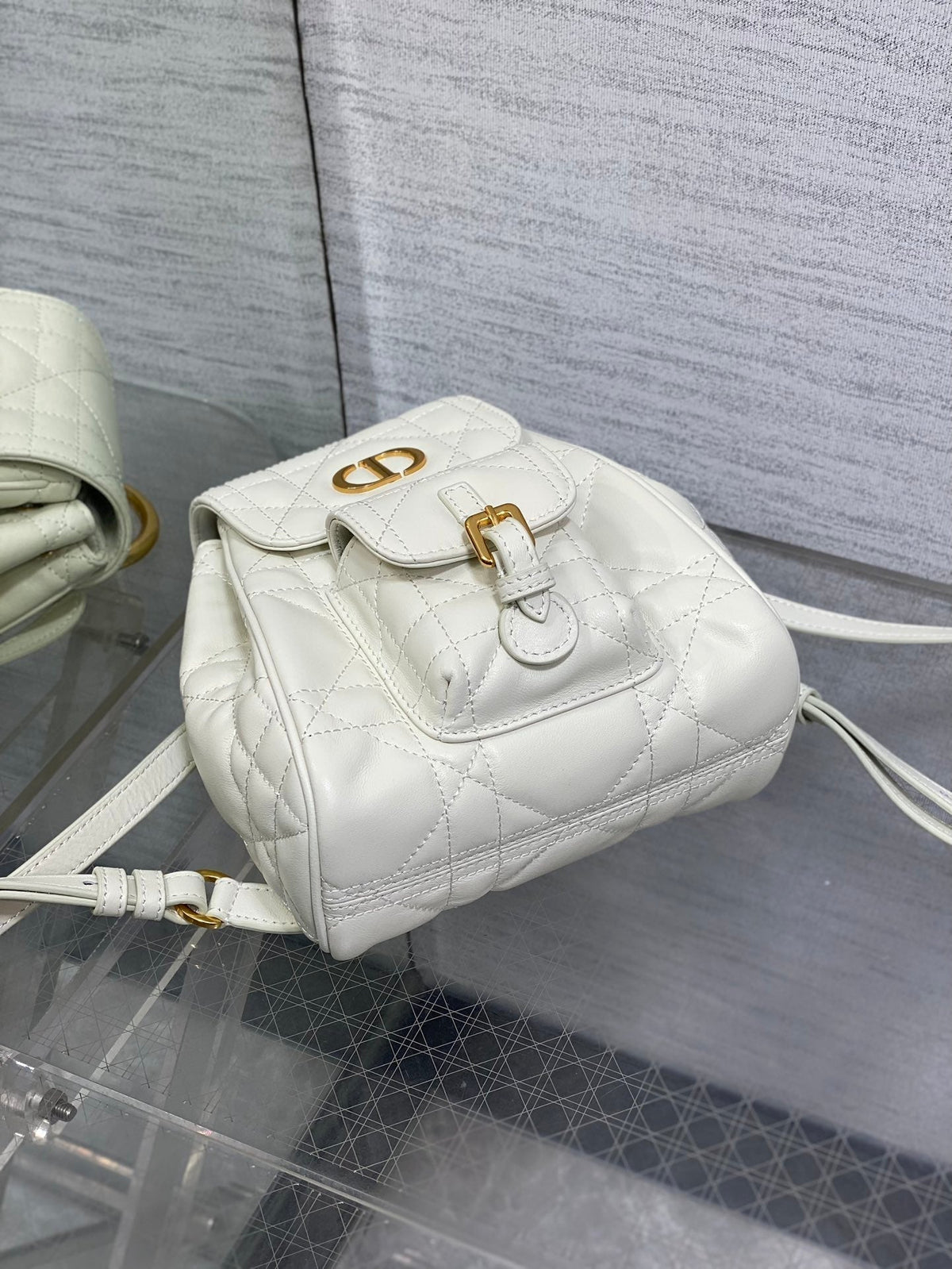 DIOR SMALL 20 CARO BACKPACK IN WHITE MACROCANNAGE LAMBSKIN