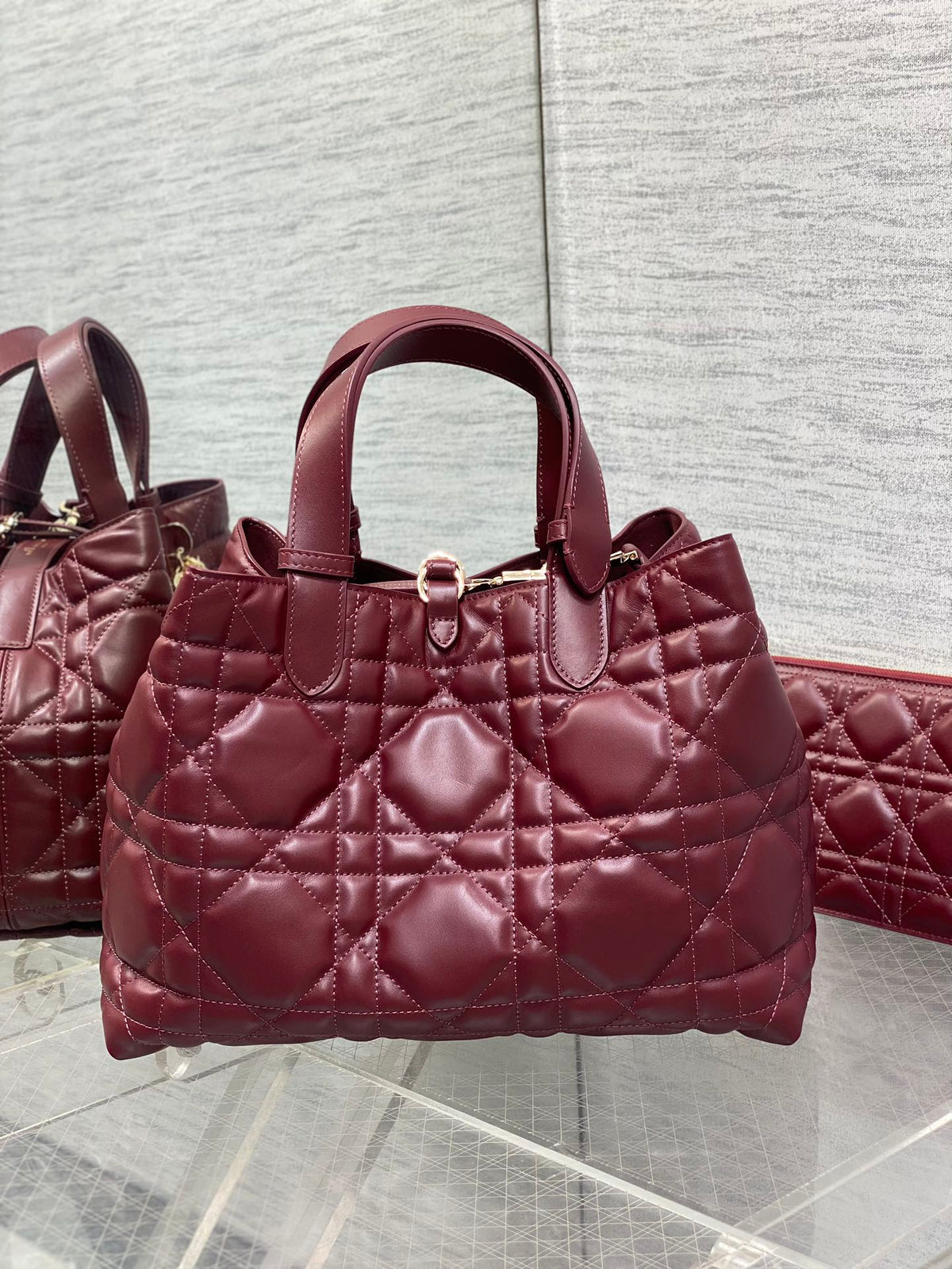 DIOR ALWAYS MEDIUM 28 BAG IN BURGUNDY RED MACROCANNAGE CALFSKIN