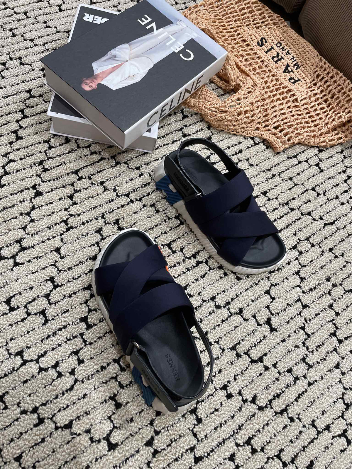 HERMES ELECTRIC SANDAL BLACK MIX CHARCOAL BLACK CALFSKIN