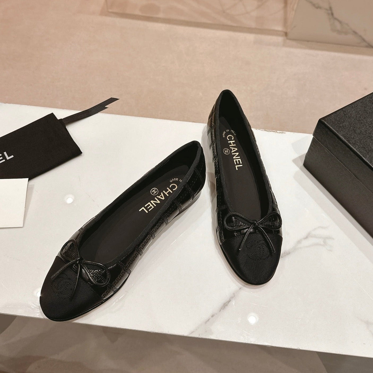 CHANEL Double C New Ballet Flats Black Lambskin