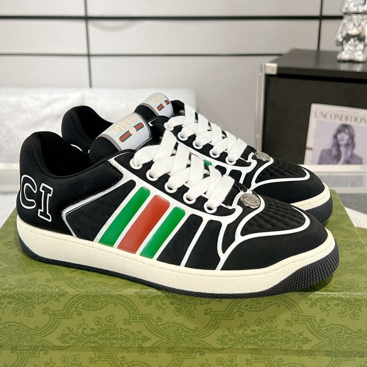 GUCCI SNEAKER IN BLACK MIX COLORFUL CALFSKIN