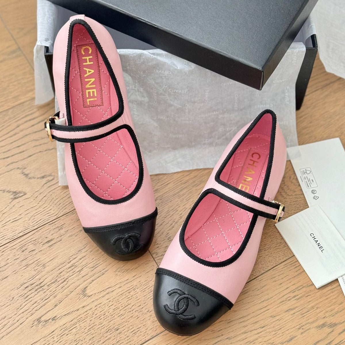 CHANEL Double C Marry Jane Shoes Light Pink Lambskin