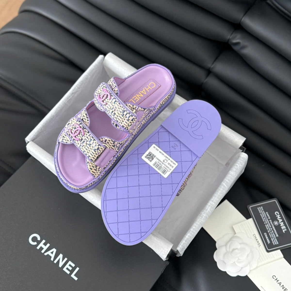 CHANEL Mule Sanndals Sheepskin  Heather Purple